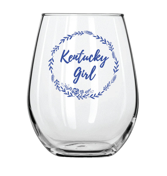 Women's Blue and White Kentucky Shape Sock with Kentucky Girl Wine Glass Gift Basket