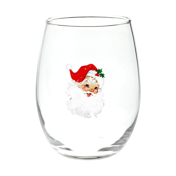 Vintage Santa Stemless Wine Glass