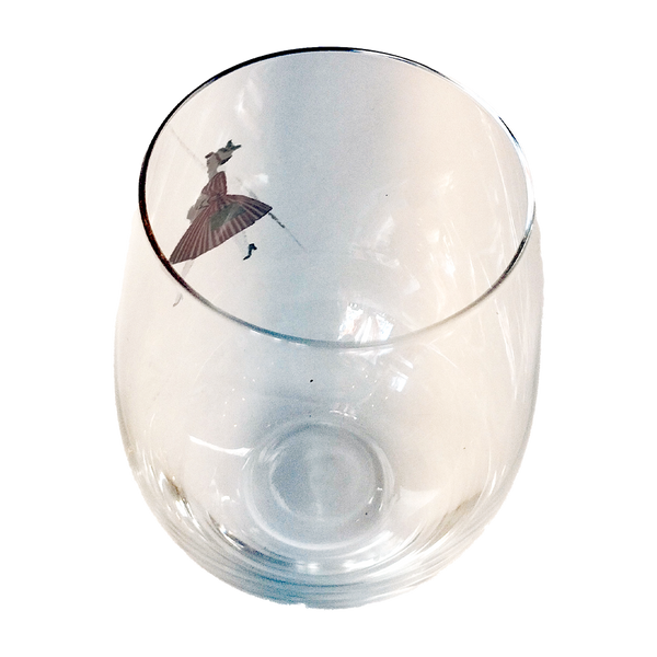 Vintage Christmas Lady Stemless Wine Glass