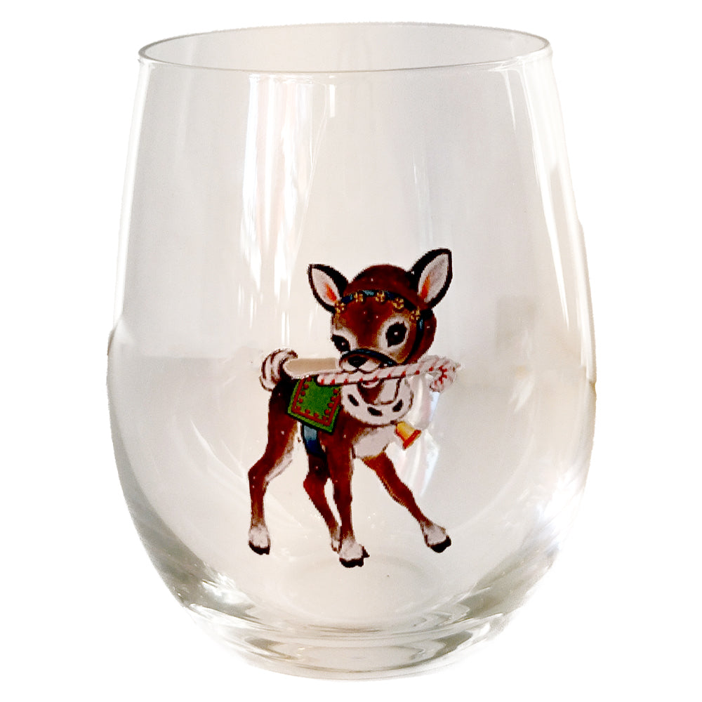 Vintage Reindeer Stemless Wine Glass – Buy Socks You All