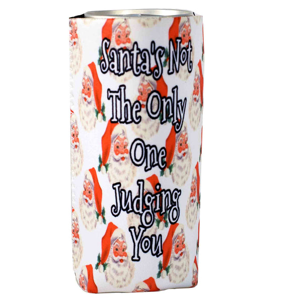 Santa's Not the Only One Judging You Wine Glass, Koozie, Nail File and Tissue Gift Basket