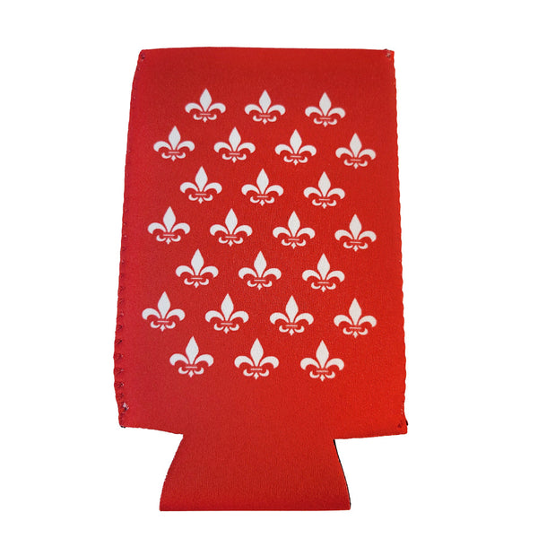 Red and White Fleur de Lis Shapes Slim Koozie