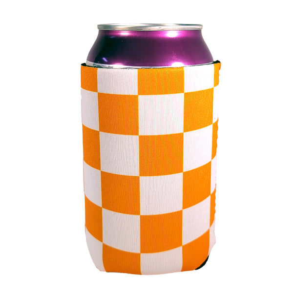 Orange and White Checkerboard Shapes Koozie