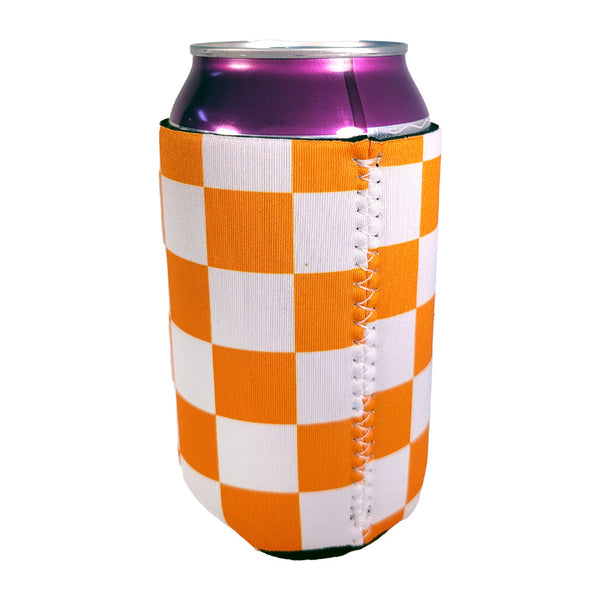 Orange and White Checkerboard Shapes Koozie