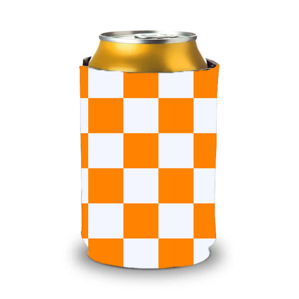 Orange and White Checkerboard Shapes Koozie