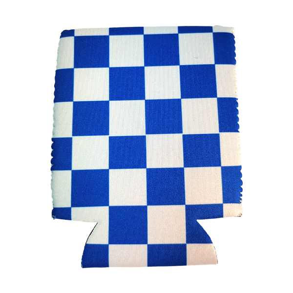 Blue and White Checkerboard Shapes Koozie