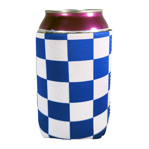 Blue and White Checkerboard Shapes Koozie