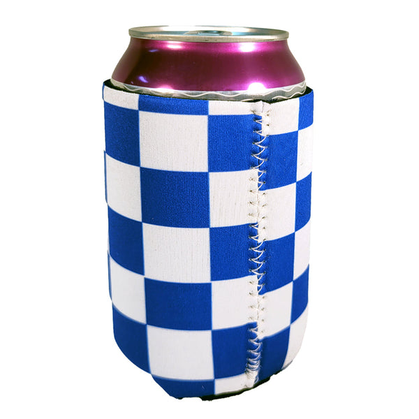 Blue and White Checkerboard Shapes Koozie