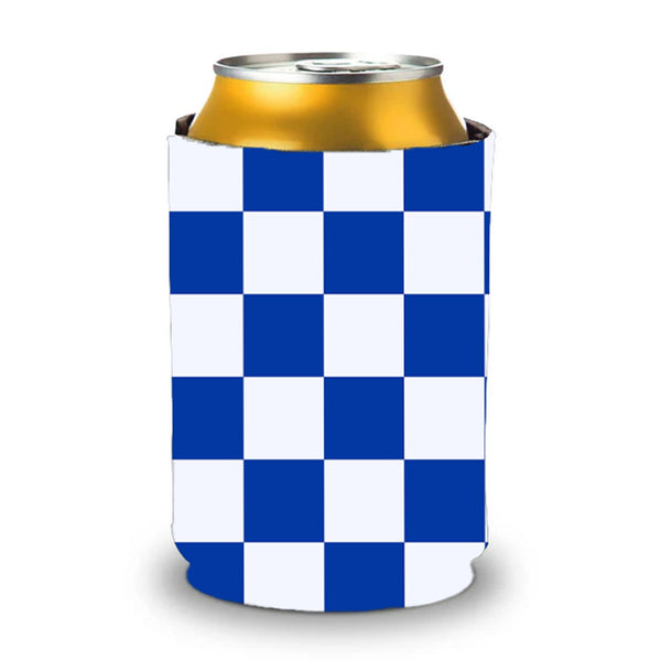 Blue and White Checkerboard Shapes Koozie