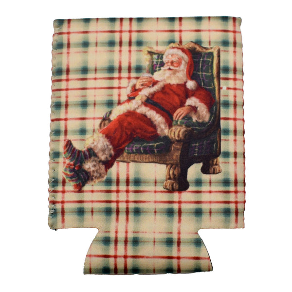 Santa Drinking Bourbon in Chair Koozie