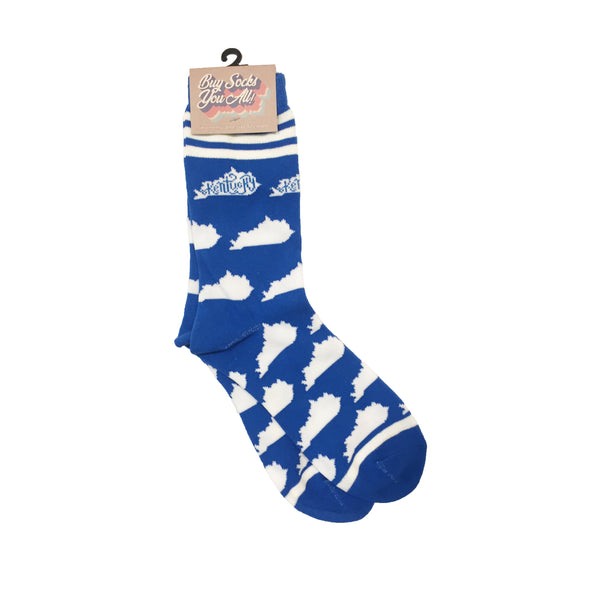Women's Blue and White Kentucky Shape Sock with Kentucky Girl Wine Glass Gift Basket