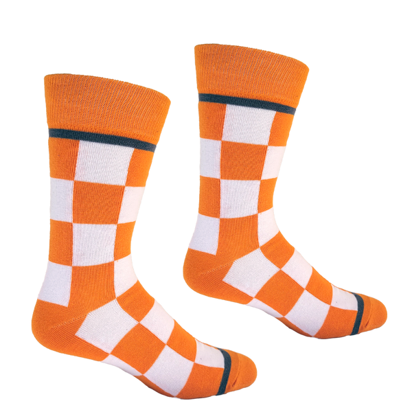 Checkerboard in Orange and White Men's Socks