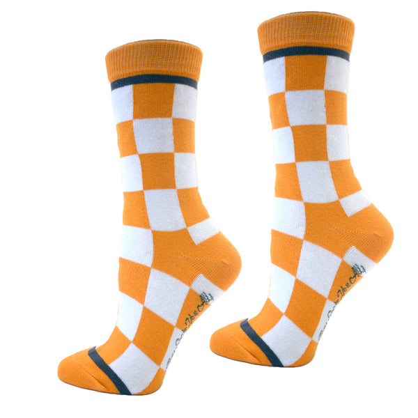 Checkerboard in Orange and White Women's Socks