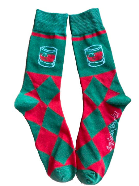 Bourbon Whiskey on the Rocks Argyle Drinking Socks