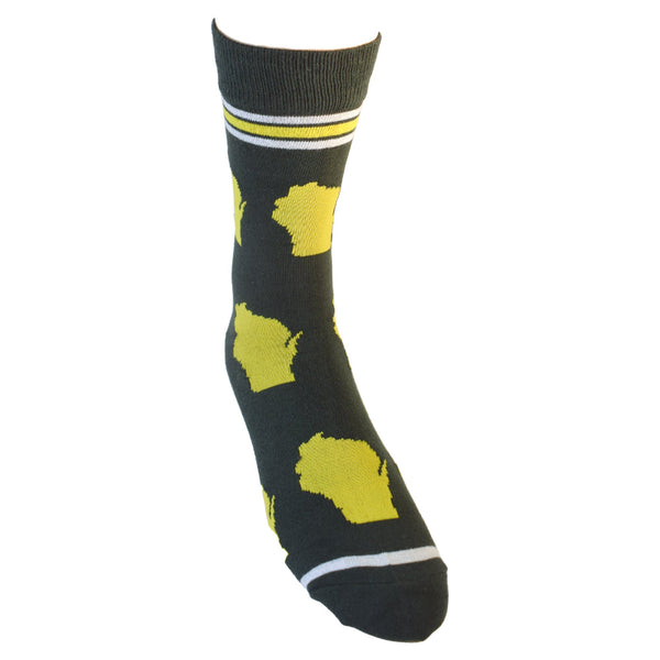 Wisconsin Shapes in Green and Yellow Men's Socks