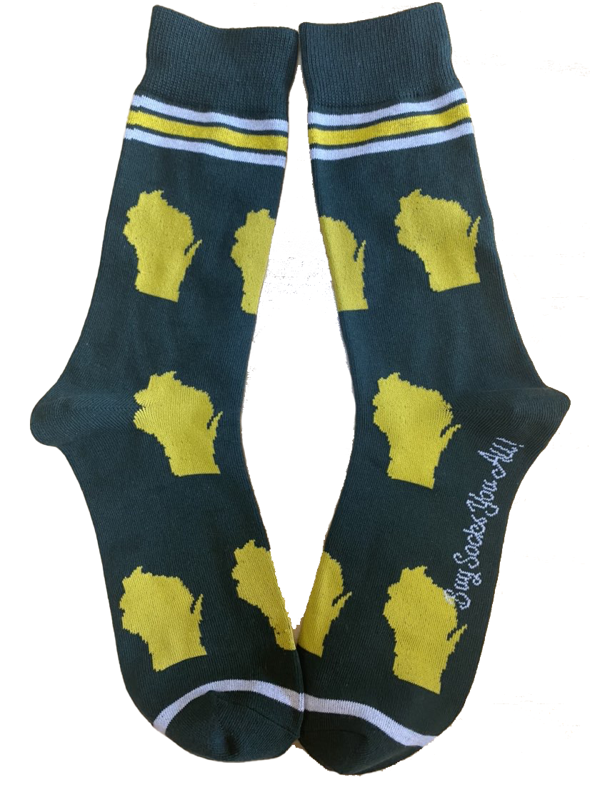 Wisconsin Shapes in Green and Yellow Men's Socks