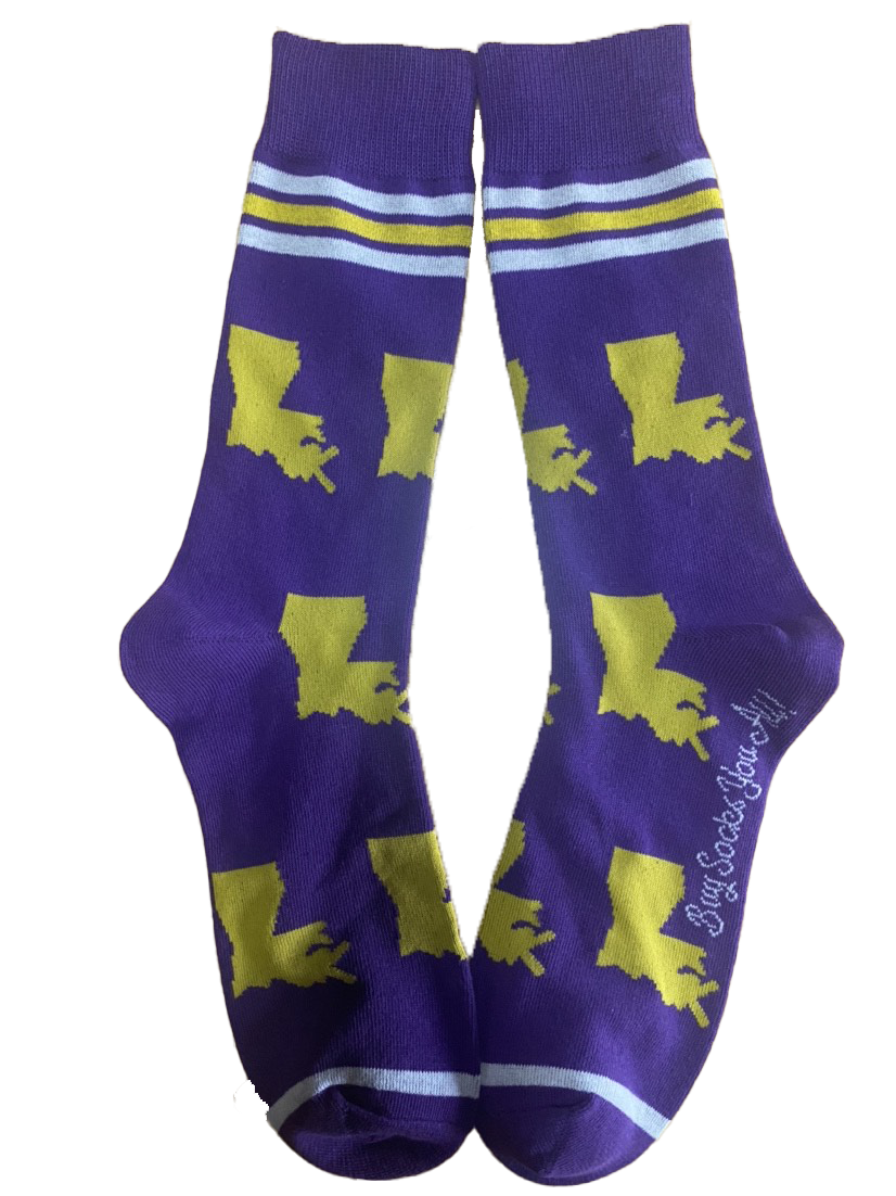 Louisiana Shapes in Purple and Gold Men's Socks