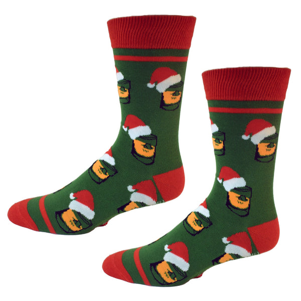 Bourbon Glasses with Santa Hats Men's Socks