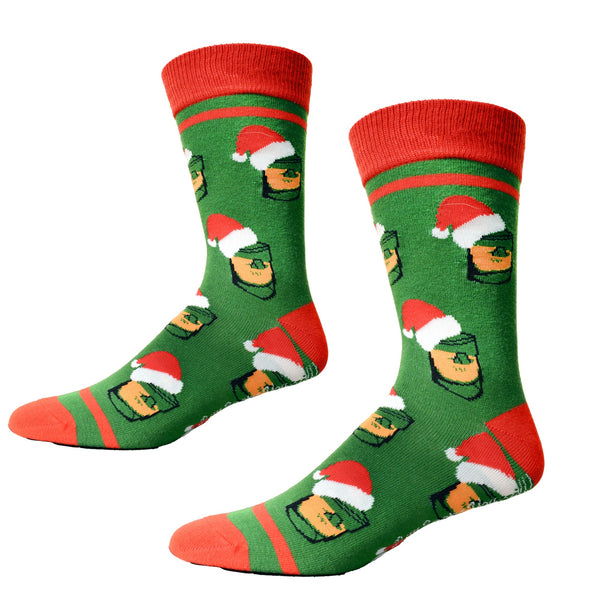 Bourbon Glasses with Santa Hats Men's Socks