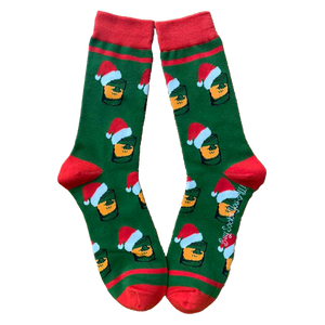 Bourbon Glasses with Santa Hats Men's Socks