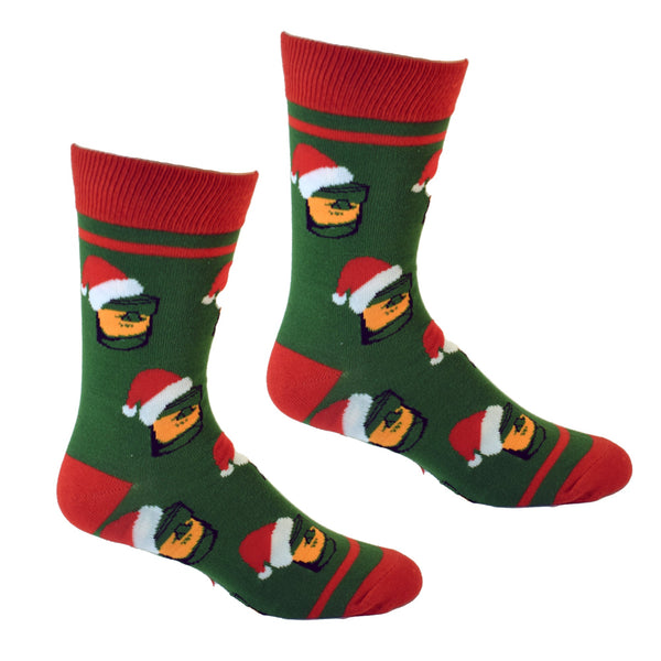 Bourbon Glasses with Santa Hats Men's Socks