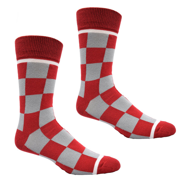 Buckeyes Red and Silver Checkerboard Men's Socks