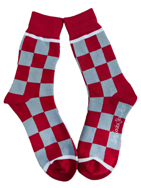 Buckeyes Red and Silver Checkerboard Men's Socks