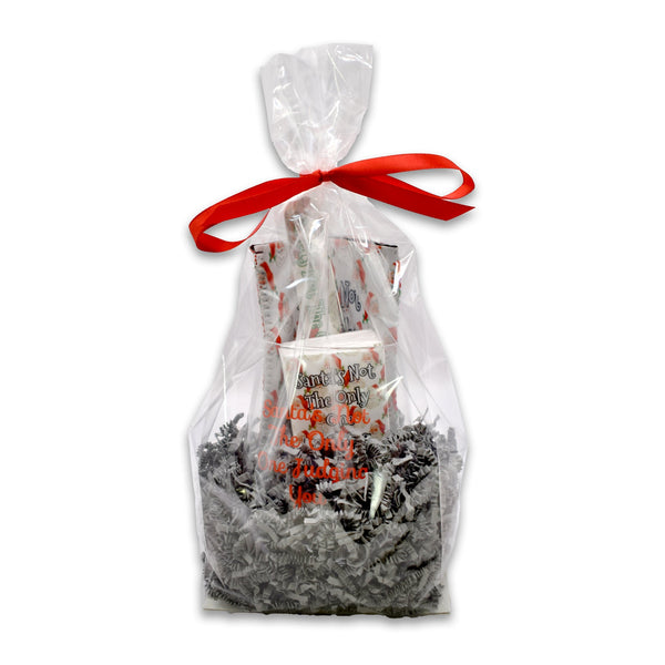 Santa's Not the Only One Judging You Wine Glass, Koozie, Nail File and Tissue Gift Basket