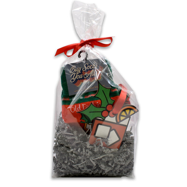 Old Fashioned Christmas Men's Sock and Ornament Gift Basket
