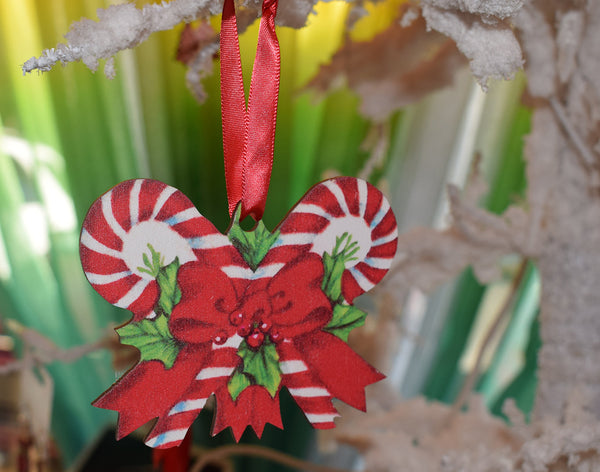 Vintage Candy Cane with Holly Ornament