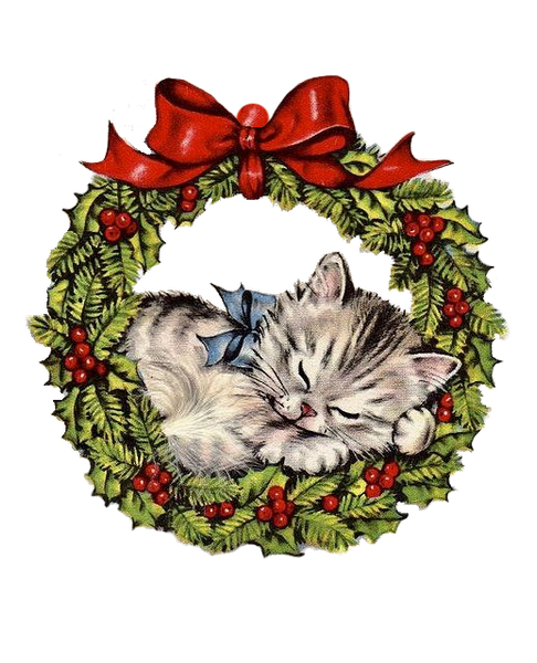 Vintage Cat in Wreath Wooden Ornament