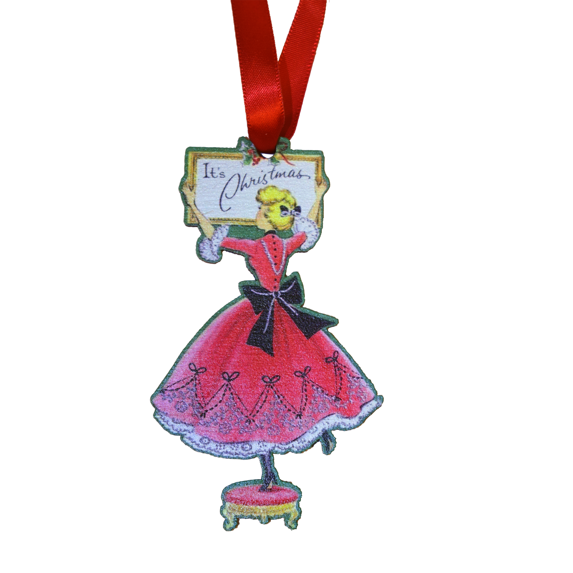 It's Christmas Vintage Lady with Sign Ornament