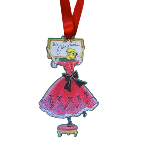 It's Christmas Vintage Lady with Sign Ornament