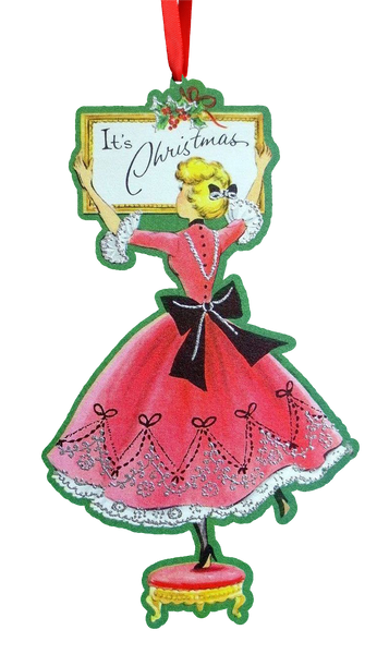 It's Christmas Vintage Lady with Sign Ornament