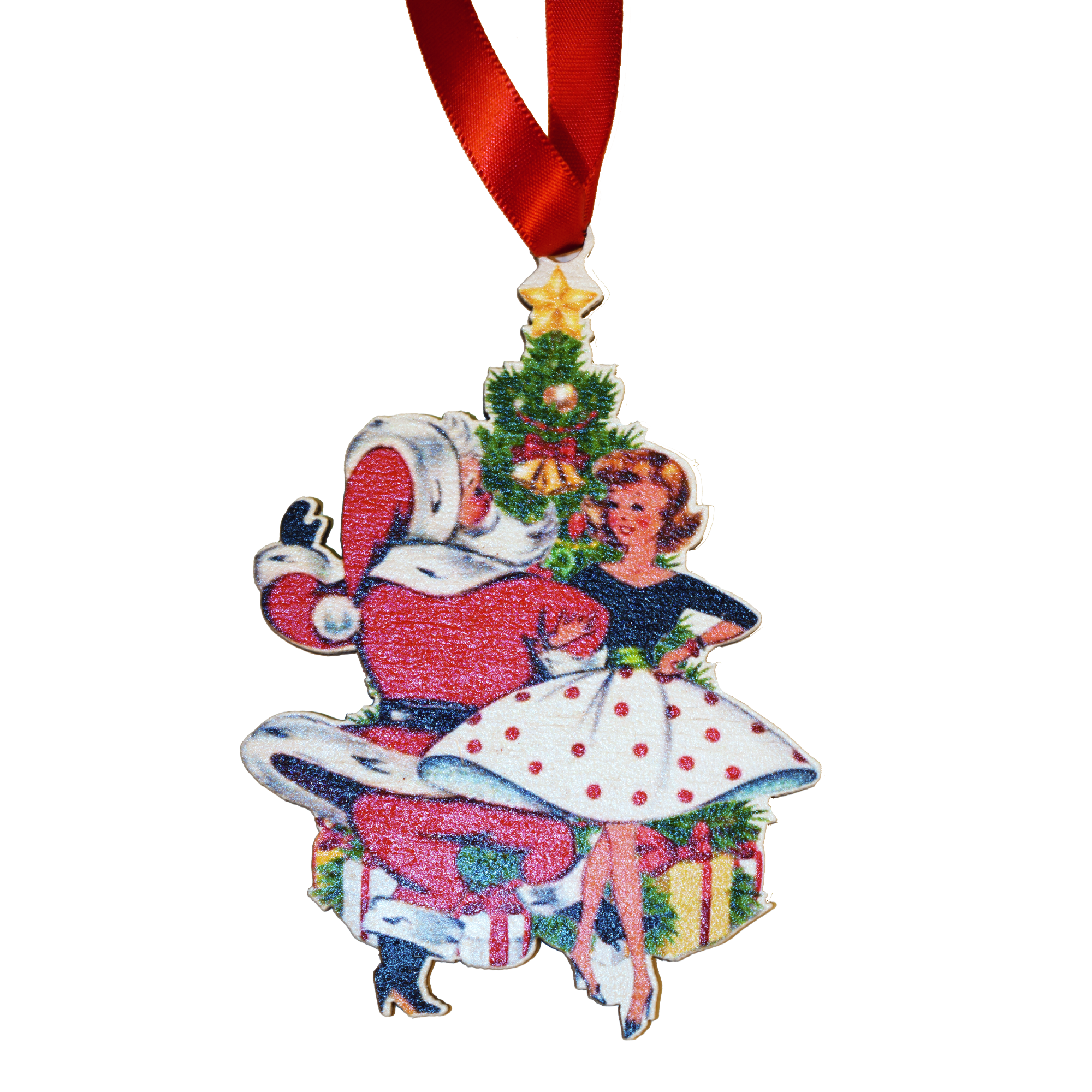 Woman Dancing with Santa Wooden Ornament