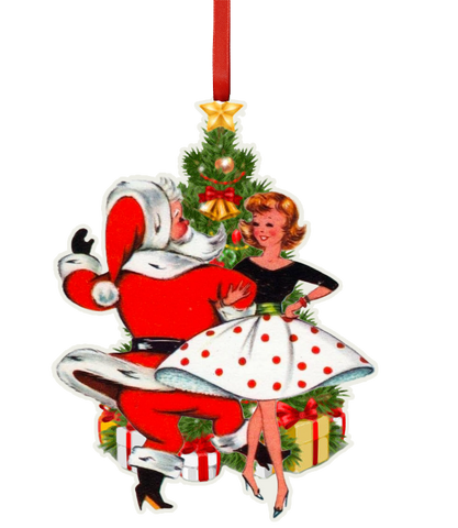 Woman Dancing with Santa Wooden Ornament