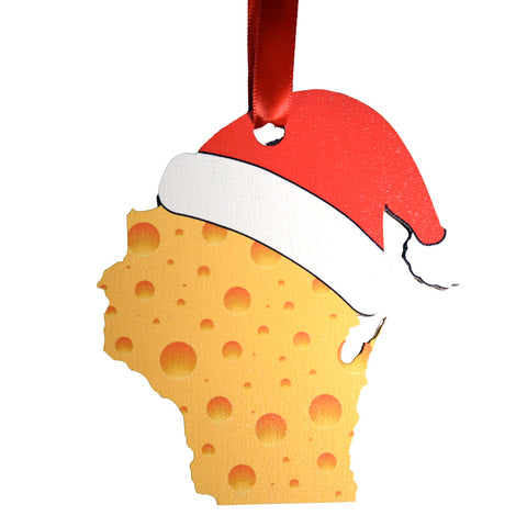 Wisconsin Cheese with Santa Hat Ornament
