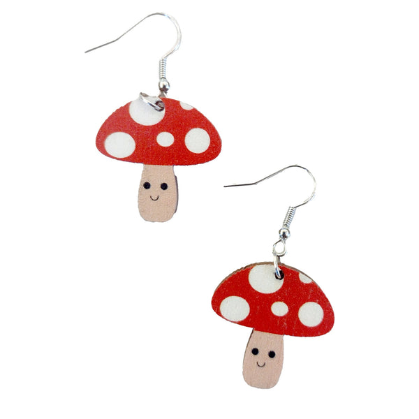 Mushroom with Happy Face Earrings