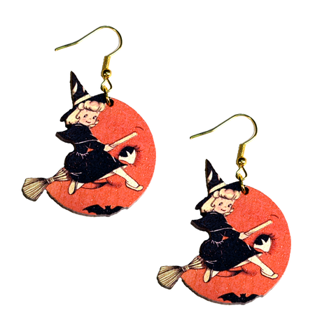 Little Witch on Broom Earrings