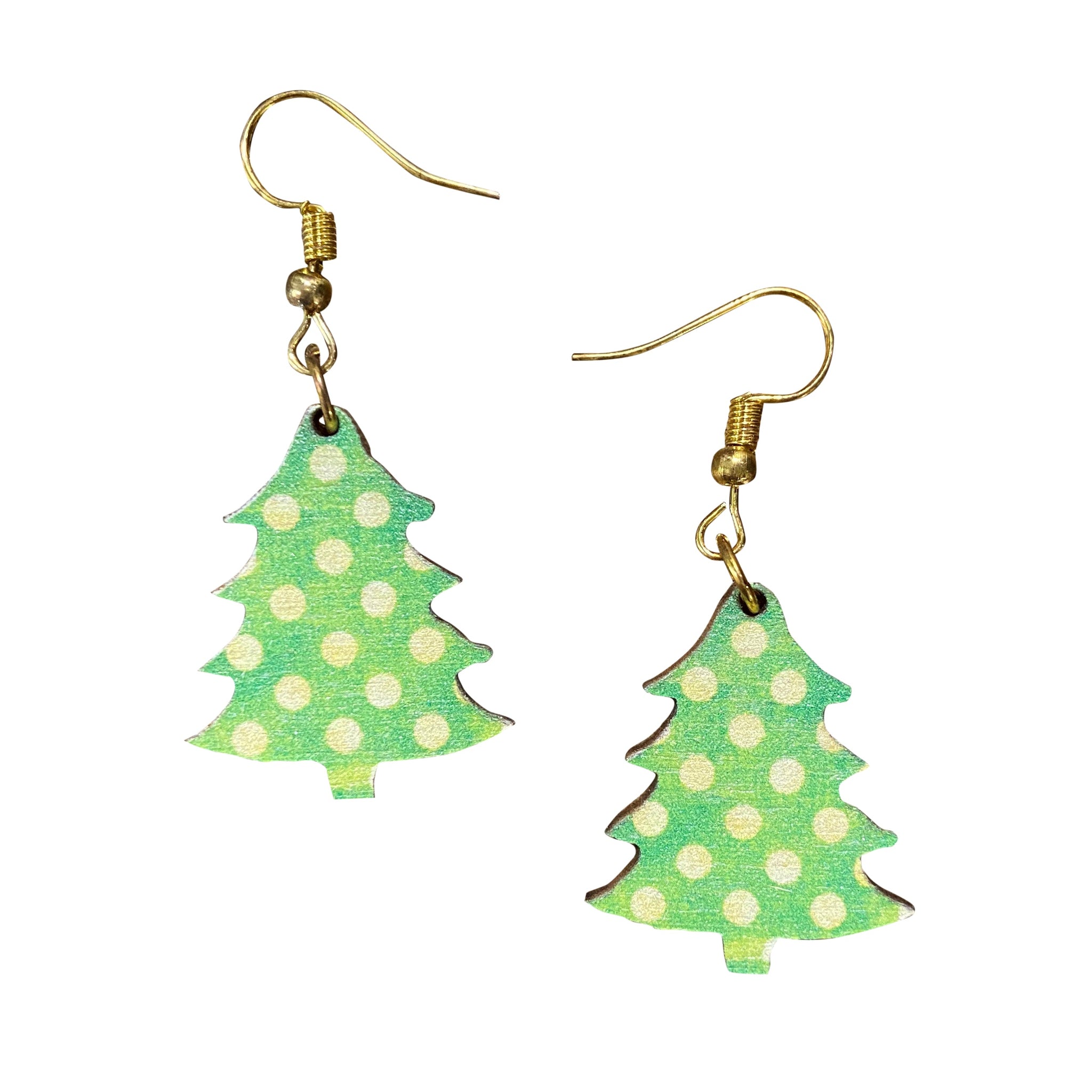 Christmas Tree Green Dots Holiday Earrings