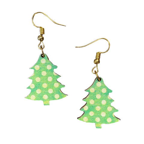 Christmas Tree Green Dots Holiday Earrings