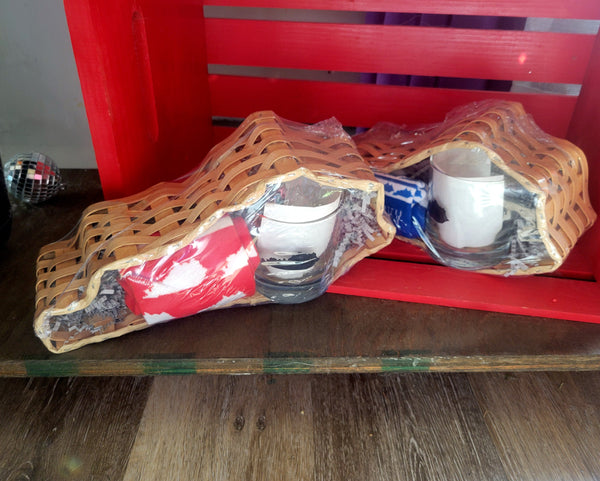Blue and White Kentucky Sock with Kentucky Rocks Glass Gift Basket