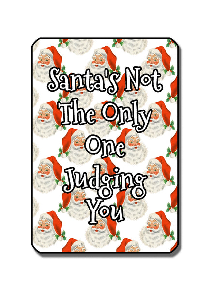 Santa's Not the Only One Judging You Wine Glass, Koozie, Nail File and Tissue Gift Basket