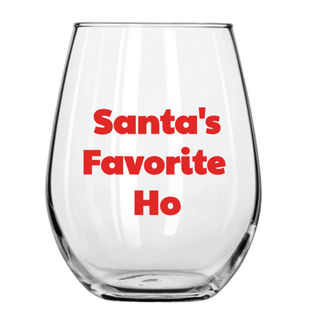 Santa's Favorite Ho Stemless Wine Glass