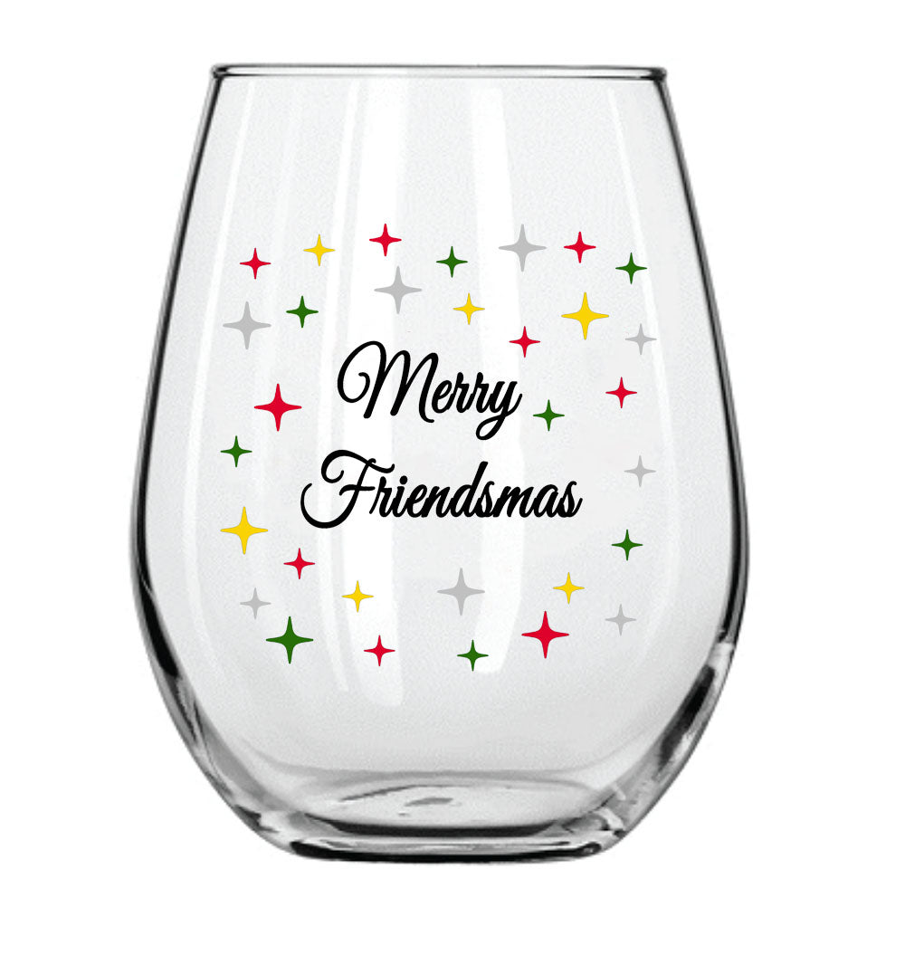 Merry Friendsmas Stemless Wine Glass