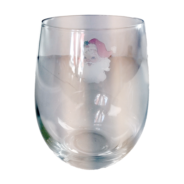 Vintage Santa Stemless Wine Glass