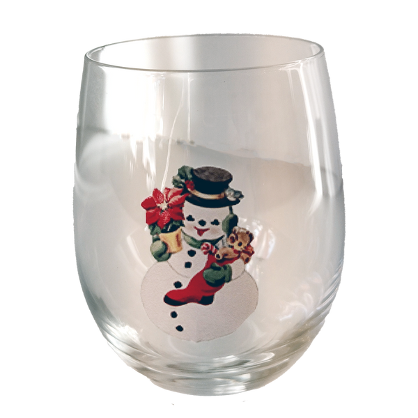 Vintage Snowman Stemless Wine Glass
