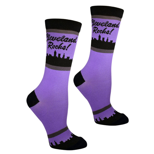 Cleveland Rocks Skyline in Purple and Black Women's Socks