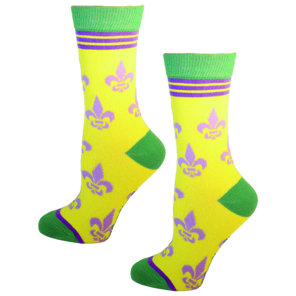 Fleur de Lis Shapes Yellow, Green and Purple Women's Socks
