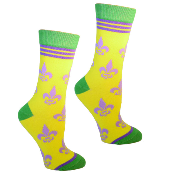 Fleur de Lis Shapes Yellow, Green and Purple Women's Socks